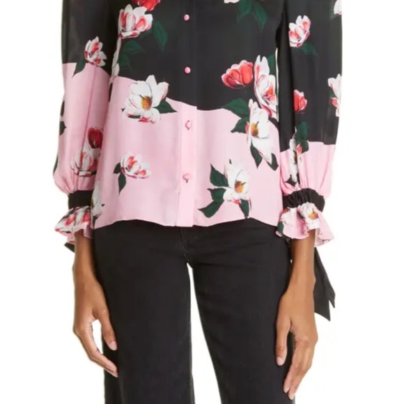 Alice and Olivia Willa Floral tie sleeve blouse S/P - Picture 2 of 7